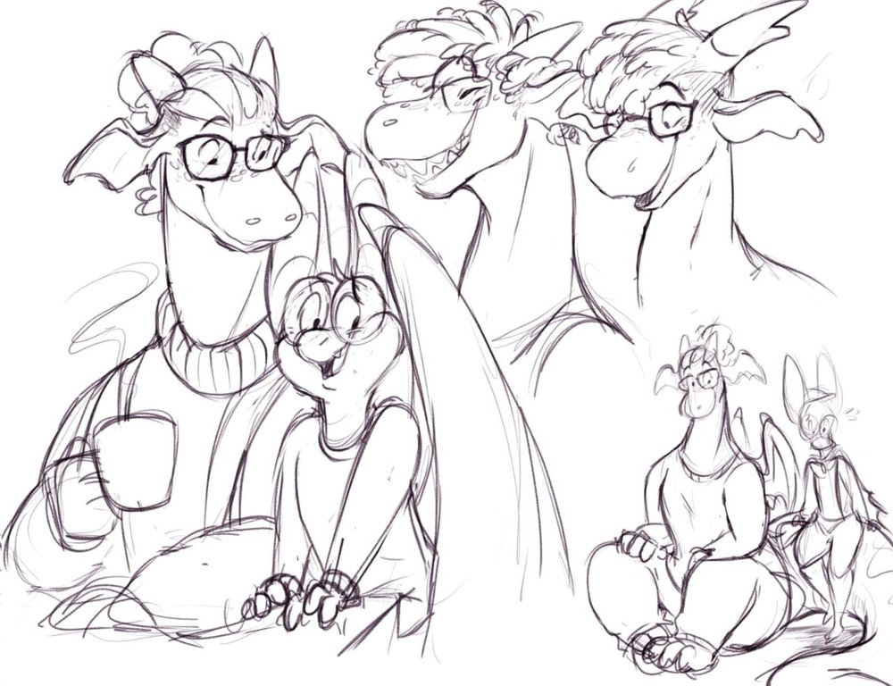 Sketches featuring caudlewag and his chocolate dragon boyfriend hershal
