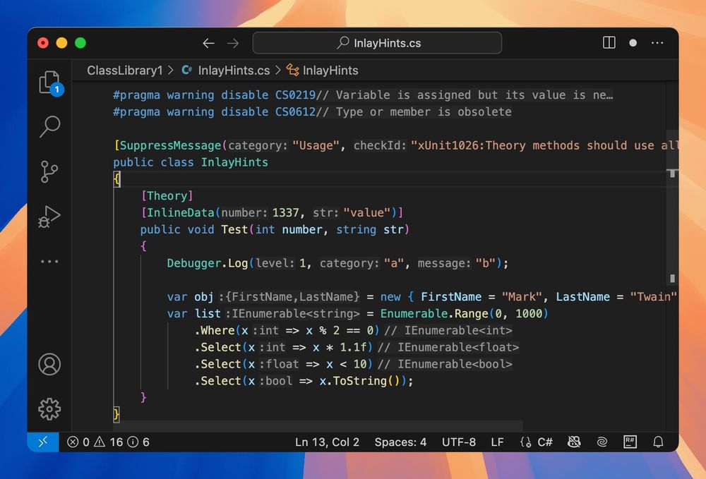 Inlay Hints in ReSharper for Visual Studio Code