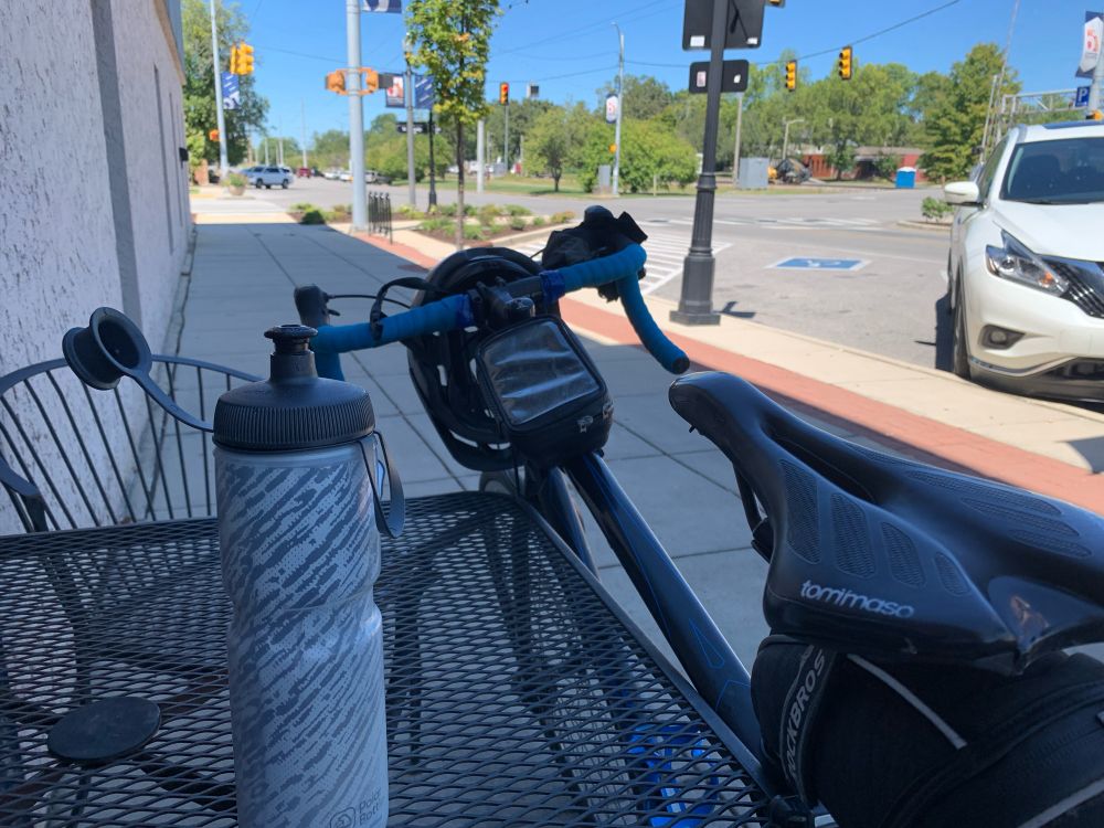 Bike in the foreground of a small town Tennessee street