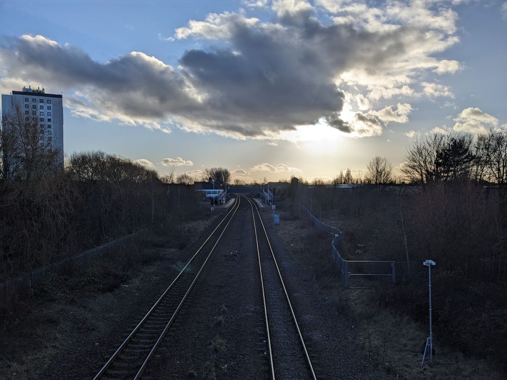Stockton-on-Tees train station viewed from a bridge.