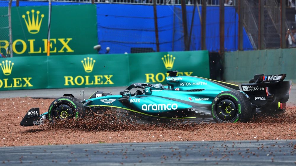 Lance Stroll stuck in the gravel trap during the 2024 São Paulo Grand Prix