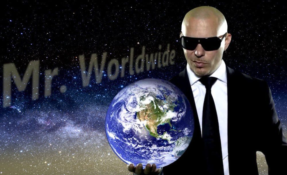  Pitbull holding the Earth, text next to him reading “Mr. Worldwide