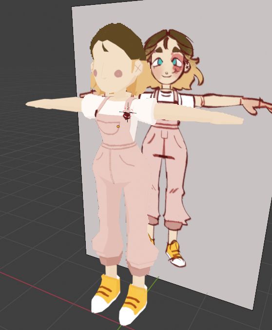 blender screenshot of a 3d modeled low poly girl. her texture is unfinished and she has no face.