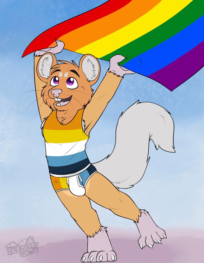 Wizzed wearing an aro ace tank top and undies with a gay flag