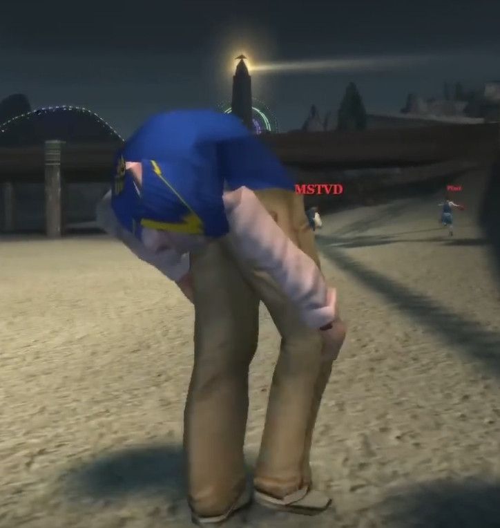 What appears to be a glitch in a bully mod that makes a character look like they've got their head up their ass.