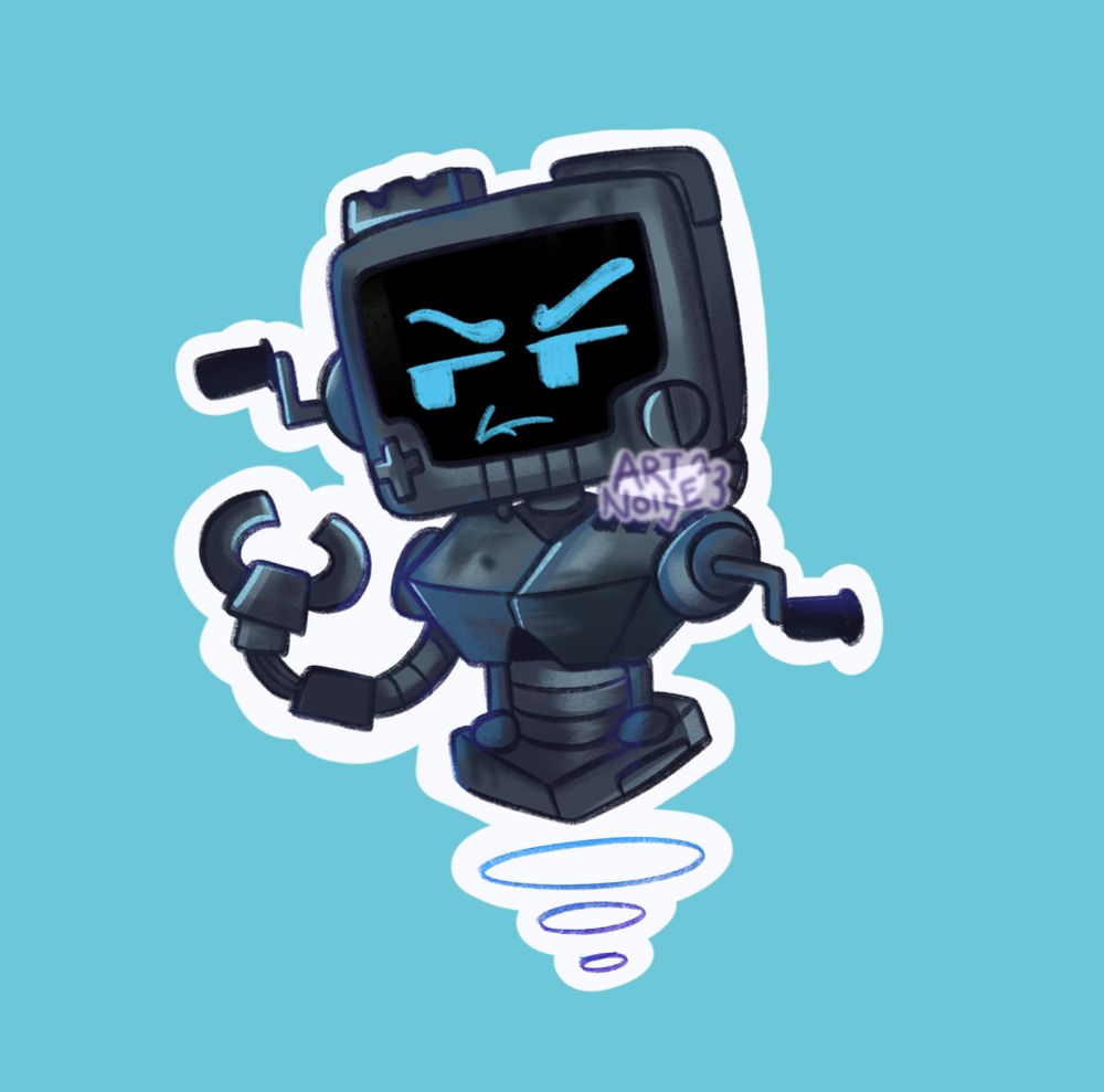A chibi version of P03 from the game Inscryption. He is unamused by how badly you are playing a simple card game. 