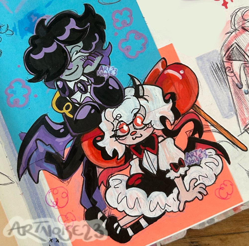A fully coloured marker piece of Black Sapphire Cookie and Candy Apple Cookie from Cooke Run Kingdom
