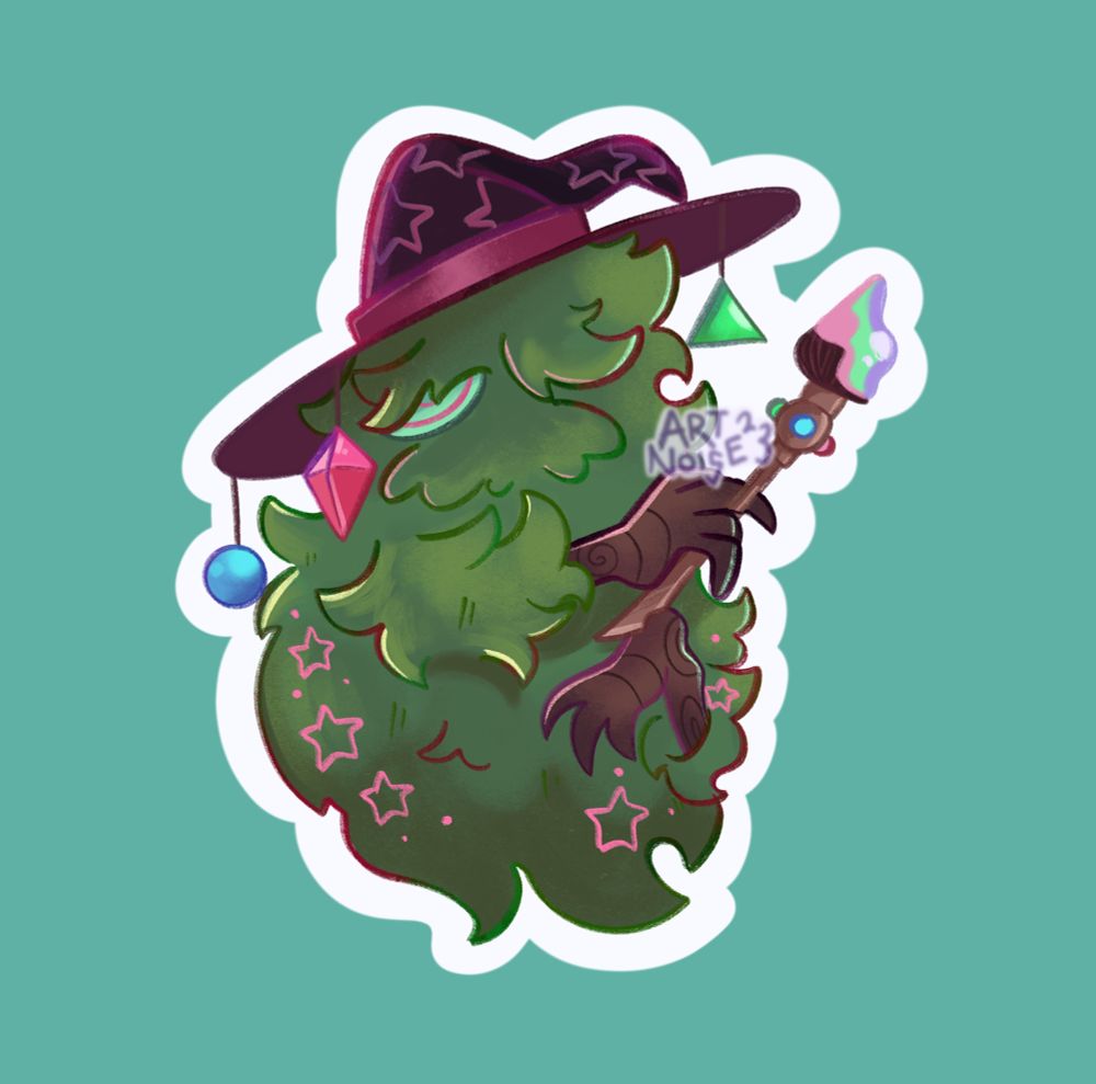 A chibi drawing of Magnificus from the game Inscyprtion. He is holding his magical paintbrush which he paints his cards with. 