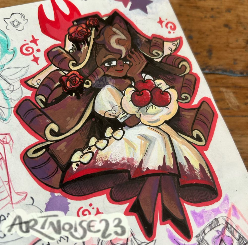 A sketchbook illustration of Black Forest Cookie from Cookie Run Kingdom