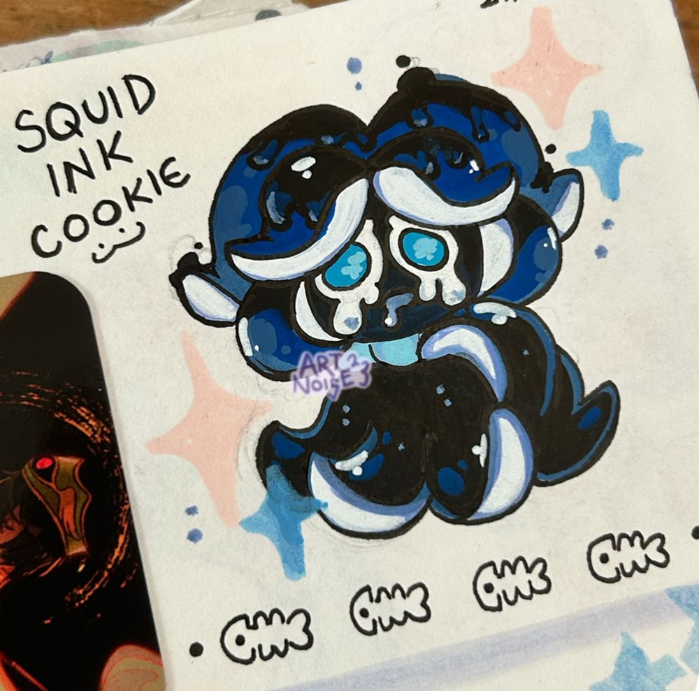 A sketchbook illustration of Squid Ink Cookie from Cookie Run Kingdom