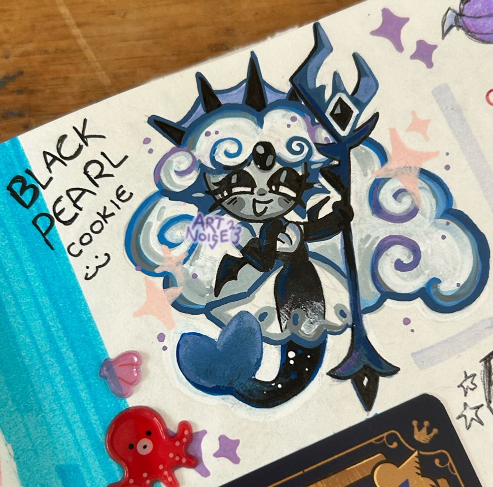 A acrylic marker illustration of Black Pearl Cookie from Cookie Run Kingdom