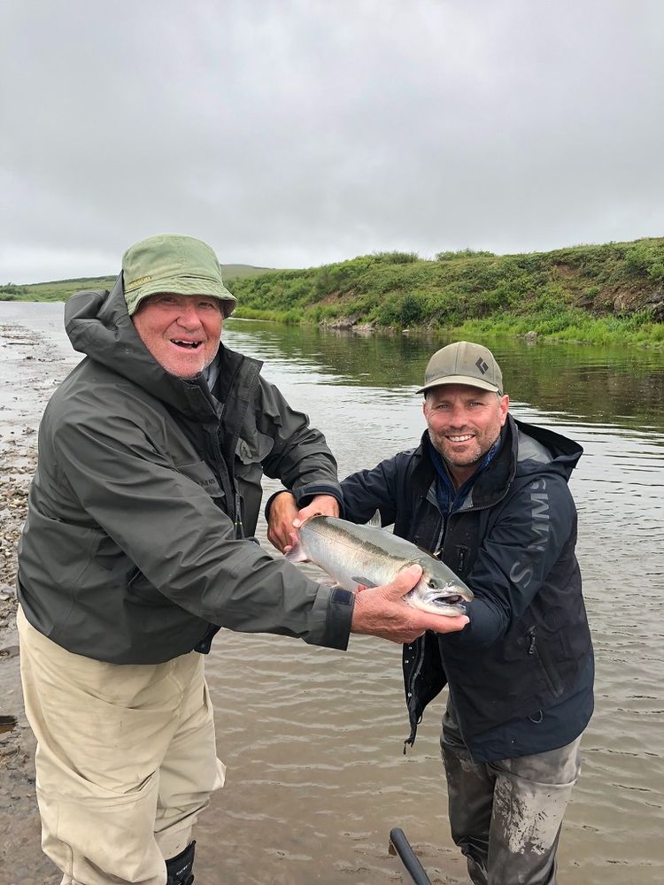 Sharing a fly caught coho moment w/ my dad.