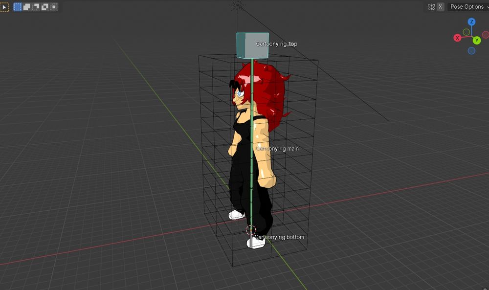 A 3d lattice box around Pure Hanma with text saying that it's a cartoony rig. 