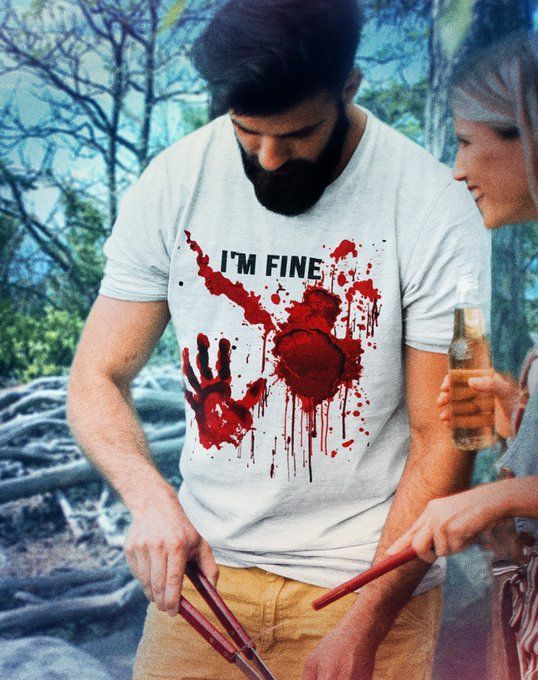 Im Fine Halloween Costume Graphic...
I'm Fine Bloody Shirt Blood Splatter Blood Stained Horror T-Shirt

Horror fans, grab this freaky “I’m Fine” shirt featuring blood splatters and bloody zombie outbreak hand prints, score big laughs! A scary disguise, twisted humor almost as much as creepy zombies.
A funny blood shirt for the Halloween fan, bloody hand print shirt Hallowen for men and women, for boys and girls. Surprise the obsessed zombie horror enthusiast with this ultimate lazy costume for a Halloween cosplay group theme.