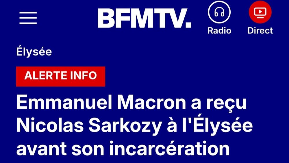 Emmanuel Macron a reçu Nicolas Sarkozy à l'Élysée avant son incarcération.

BFMTV