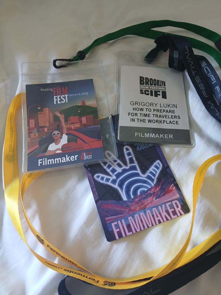 Three badges from film festivals, arranged on white background.