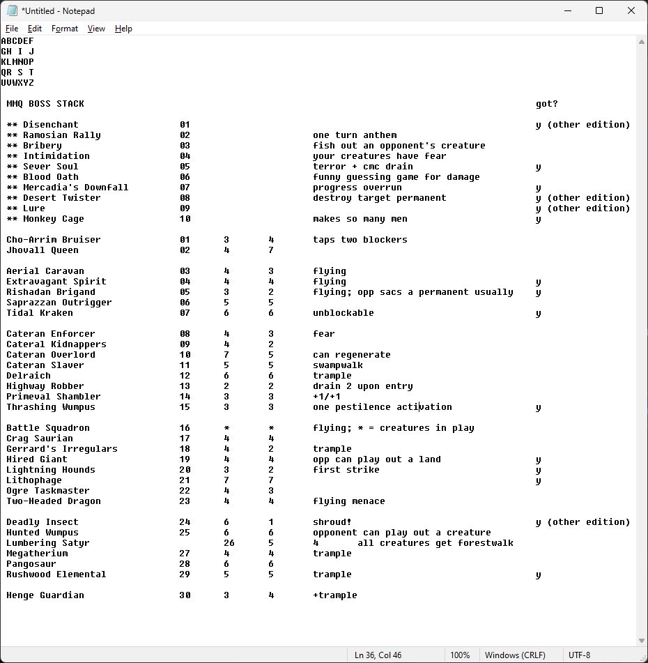 a list of cards I need from Mercadian Masques for a solo play idea. list is way too long