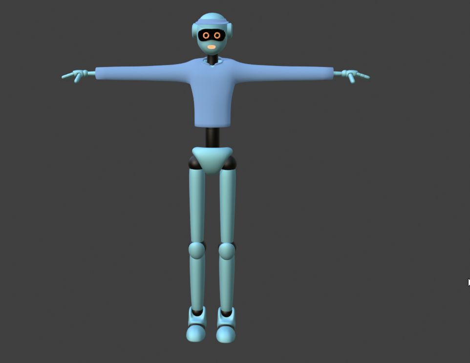 Robot t-posing in blender viewport.