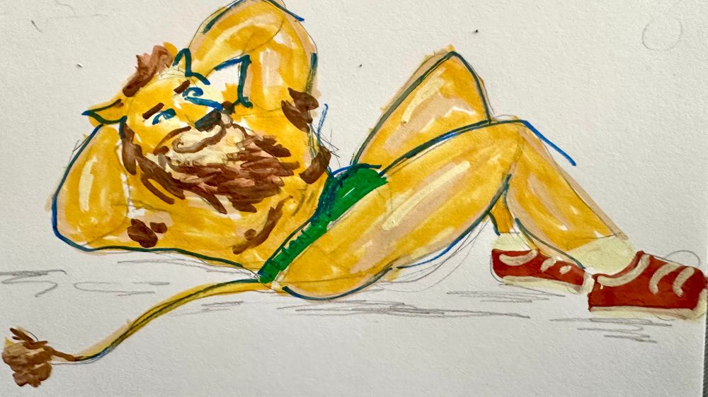 fanart of the bara lion i’m photographing in picture two (above), he’s mid sit-up 