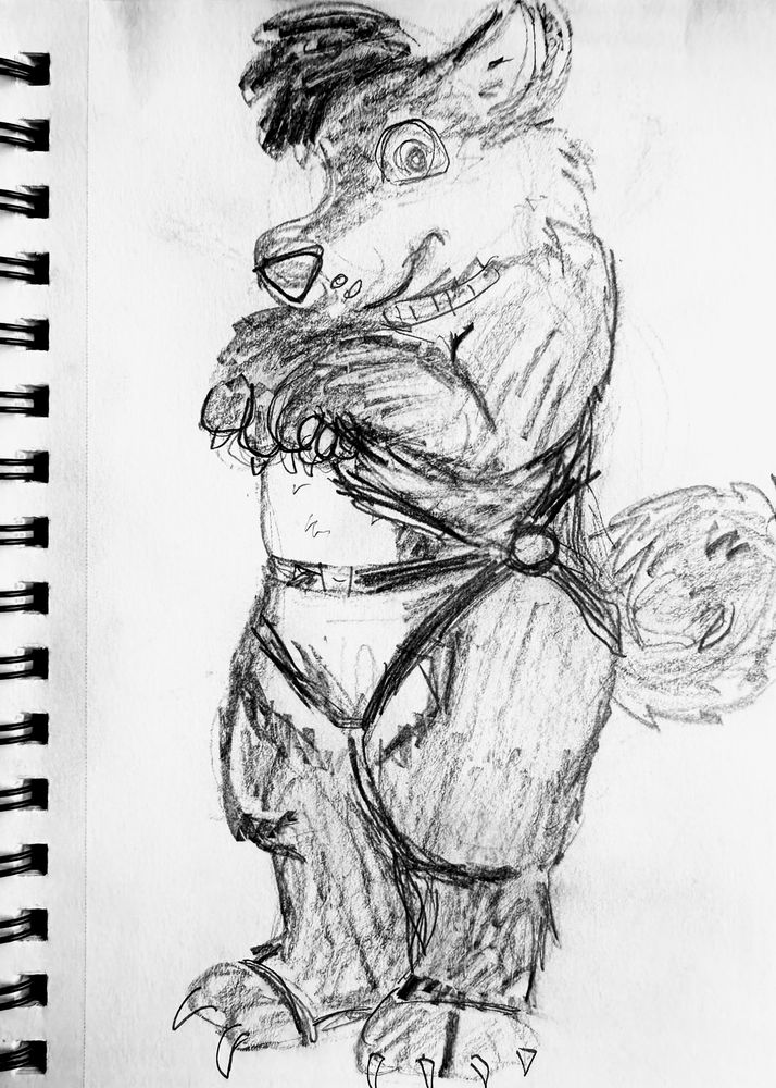 a wolf(?) suiter with a body harness 