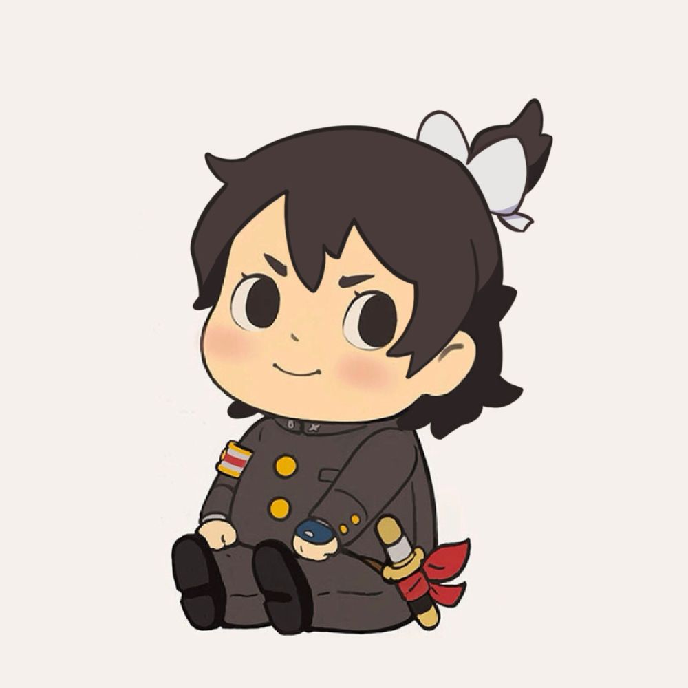 concept art for the official ryuunosuke plush 
by Kazuya Nuri, edited so that ryuunosuke is a girl with a bob haircut and a ponytail