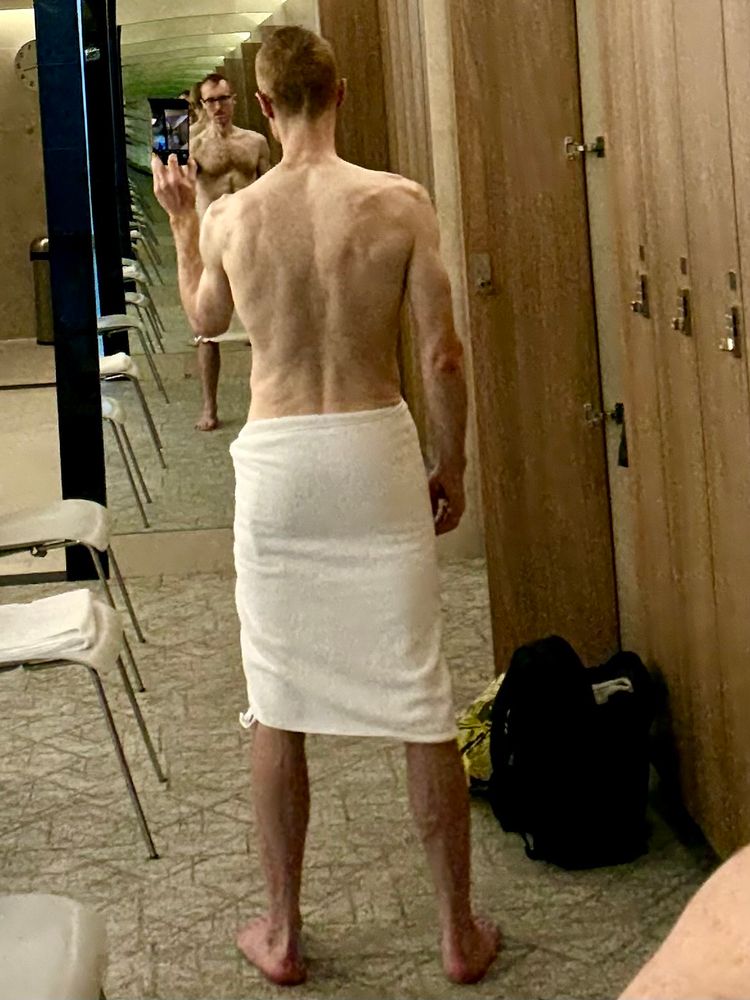 Me, in a towel, from behind.

Not exactly a “hump,” but one works with the material one has to hand.