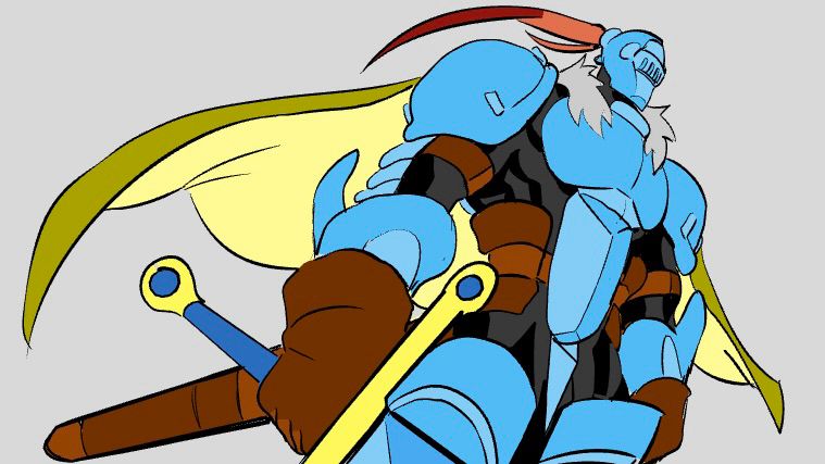 Blue knight stands in forced perspective. 