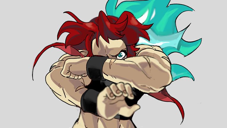 Buff girl with flame ponytail blocking. 
