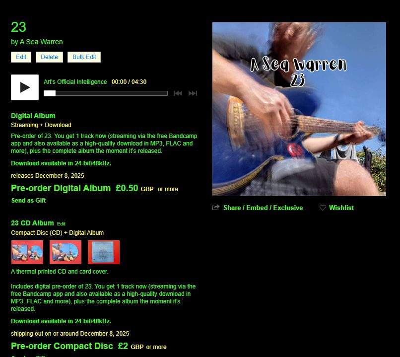 A screenshot of a Bandcamp pre-order page