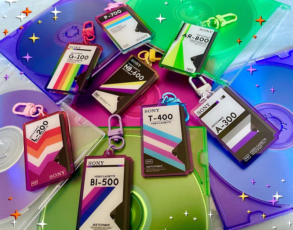 pride VHS tape charms- available at sketchwave.bigcartel.com