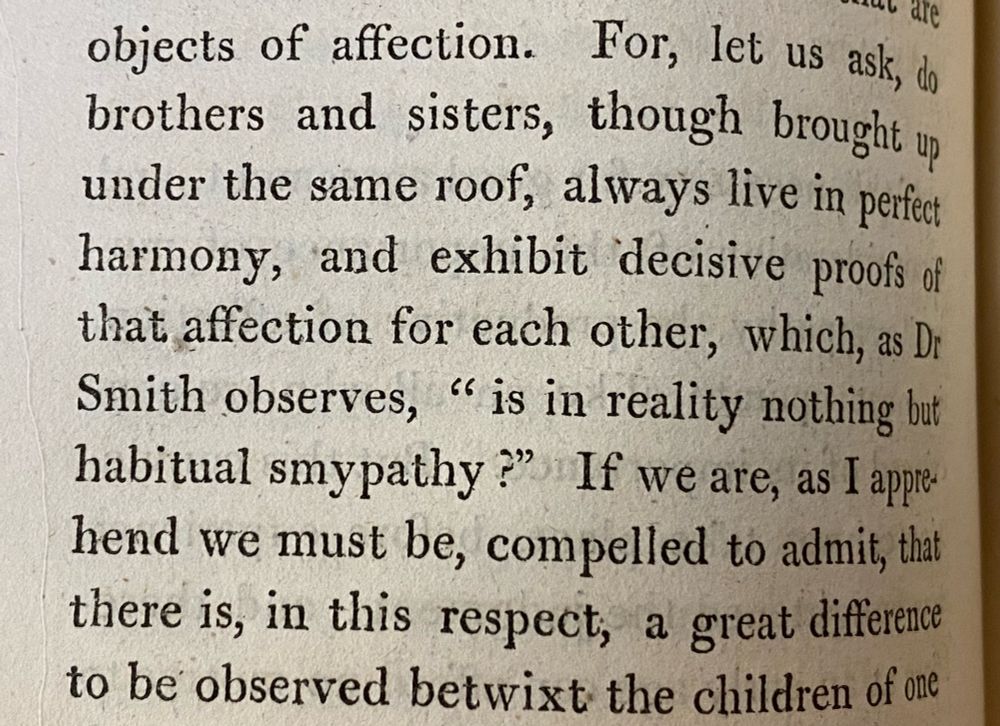 A page of text containing a quotation from Adam Smith with an obvious typo: ‘is in reality nothing but habitual smypathy’. 