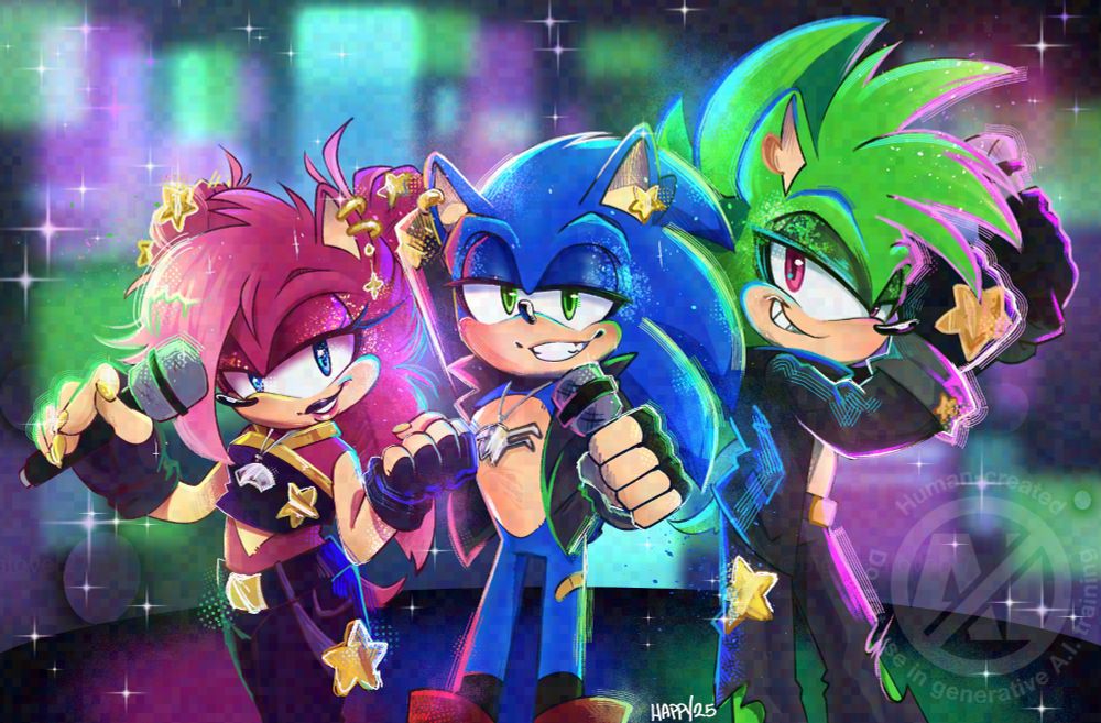 The Underground triplets in a finishing pose after a performance. They're all glammed up and glowy!