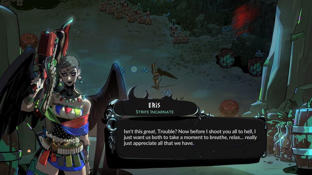 "Isn't this great, Trouble? Now before I shoot you all to hell, I just want us both to take a moment to breath, relax...really just appreciate all that we have."