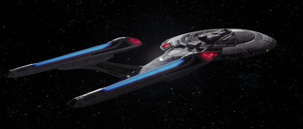 The USS Enterprise-E, the flagship of the Federation and a symbol of lingering resentment for the Romulans. Image from Memory Alpha.