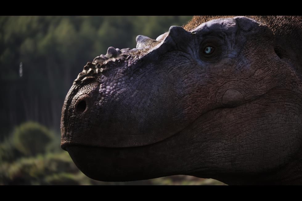 A close up on the side of the face of an Albertosaurus.