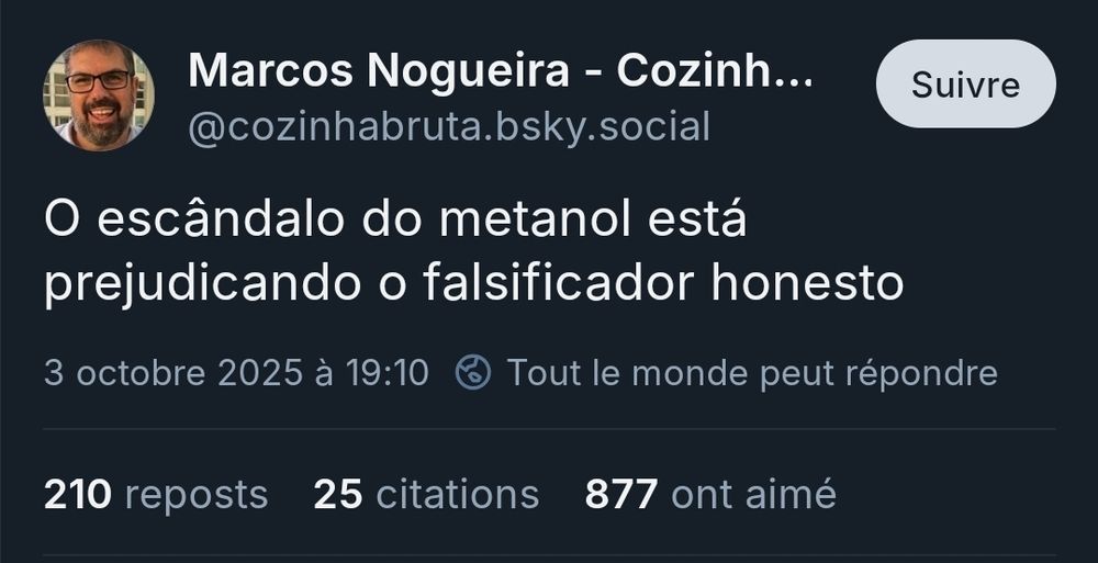 O escândalo do metanol está prejudicando o falsificador honesto

Marcos Nogueira, @cozinhabruta.bsky.social