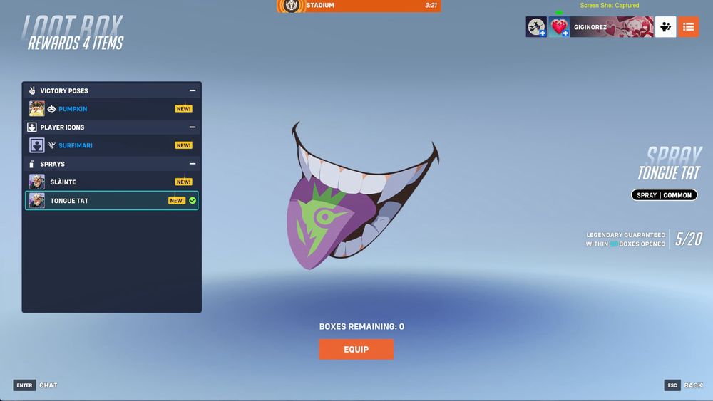 A picture of Hazards spray “Tongue Tat” in Overwatch 2. 