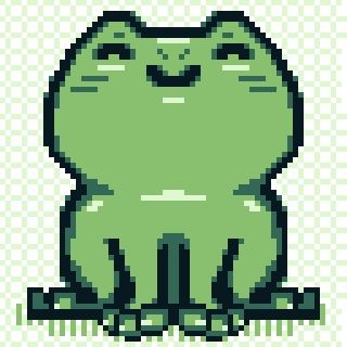 Pixel art of a happy frog with the classic game boy colors