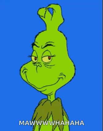 a cartoon of grinch on a blue background with the words mawwwwhaha below him