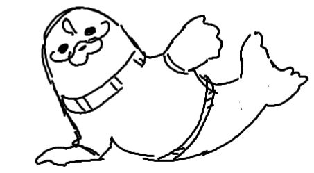 A chemistry professor, drawn as a little seal. He is my favourite son and he gets privileges.