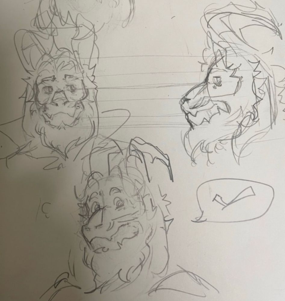 Three sketches of Asgore on paper. There’s a weird shadow from where I took the picture which makes half of it blurry and hard to see, but I swear he’s there. He’s a cutie pie. 