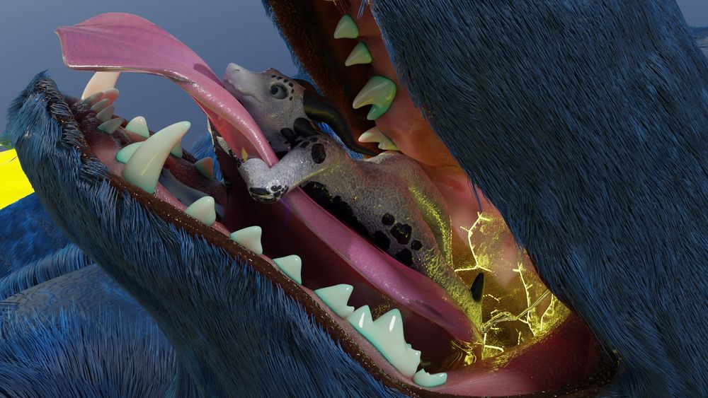Domino the kobold laying flat and hugging desporatly to Mercurium's tongue as he tastes and plays with her. 