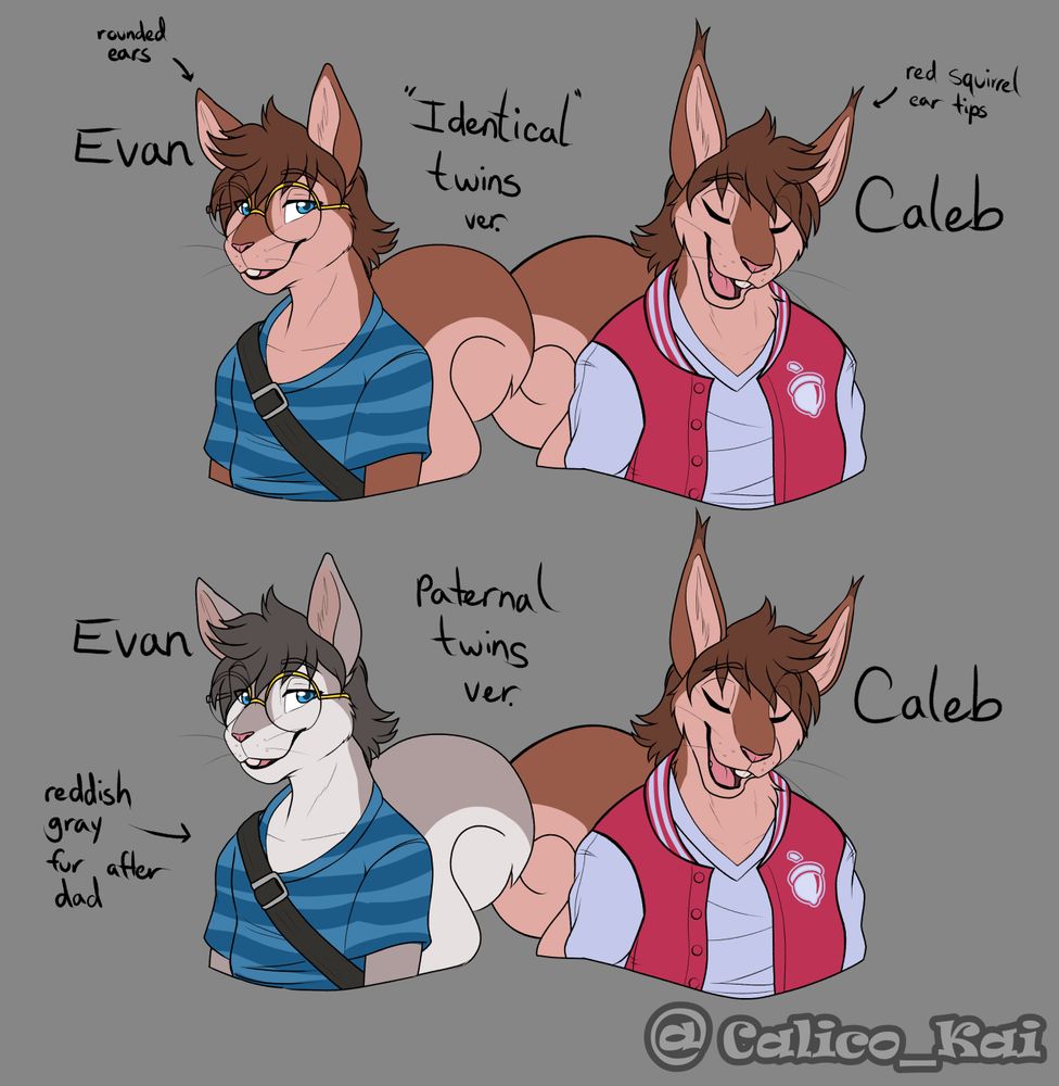 Concept art of the characters Even and Caleb from the VN L'automne.
Evan and Caleb are Corey's younger brothers. The art depicts potential versionw of them as identical and paternal twins.