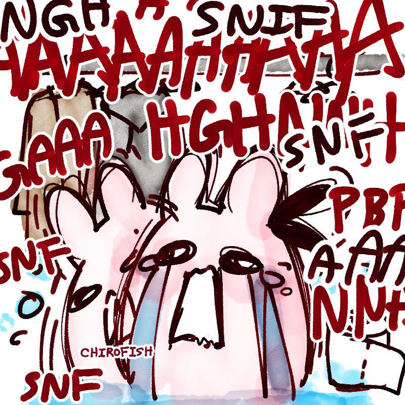 the pink bunny has a mcfuckin meltdown, screaming and crying and using up a whole roll of toilet paper