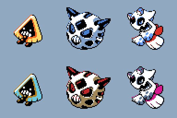 GBC-style sprites of Snorunt, Glalie, and Froslass