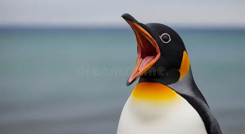 An emperor penguin screaming. Please don't stare too hard at the teeth. You really, really shouldn't.