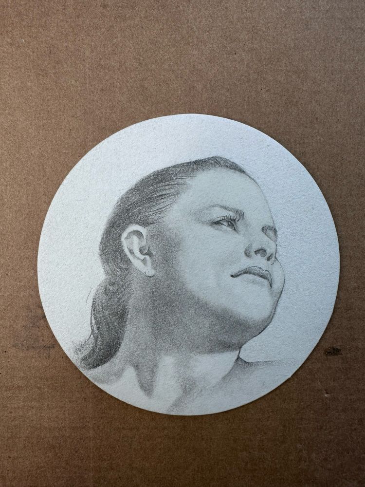 Progress shot of a drawing of female portrait. Rendering.