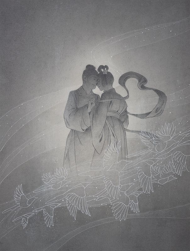 Drawing of Orihime and Hikoboshi