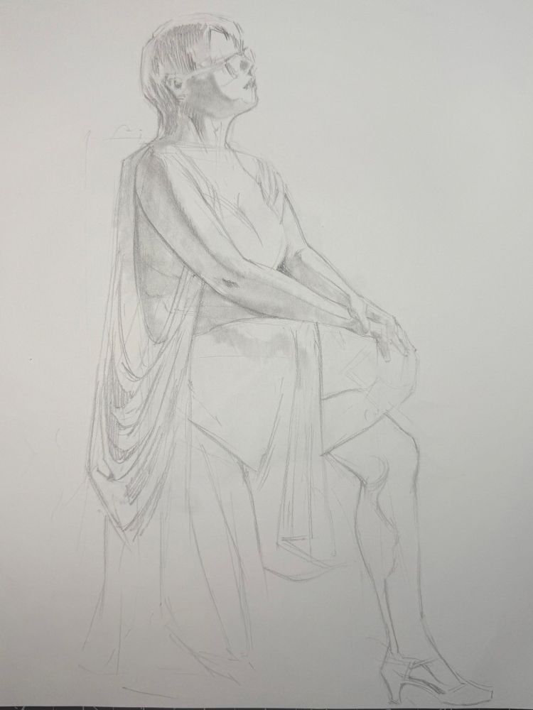 Figure drawing with a clothed model. 30 min pose I think.