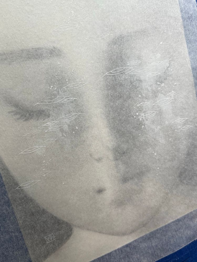 WIP of a drawing of a face with closed eyes 